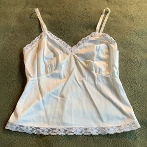 Lady Manhattan rayon chemise with lace details and adju straps. Size small